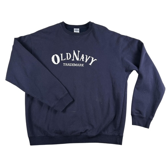 Old Navy Other - Vintage Old Navy Sweatshirt Mens Large Navy Blue Fleece Crewneck 90s Logo Y2K